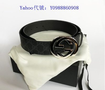 里昂二手正品 GUCCI logo PVC 皮帶 黑色 411924 90公分 現貨