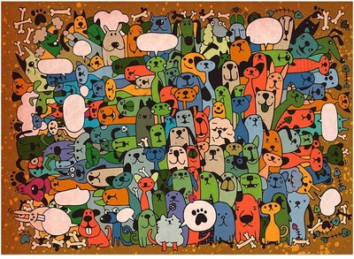 Bgraamiens 拼圖 - 小狗的派對 - 1000 片可愛卡通狗拼圖彩色挑戰拼圖 適合成人和兒童1000片