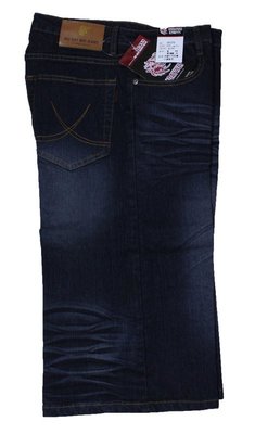 牛仔褲大王 9076 藍色彈性伸縮七分牛仔短褲 貓鬚刷白 M~5L
