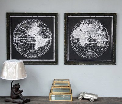 美式複古黑白世界地圖掛畫書房地圖畫咖啡廳複古文藝裝飾畫(兩款可選)