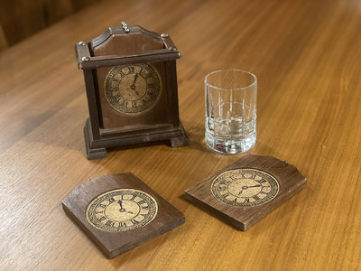 英國手工座鐘造型木質杯墊組 #02307