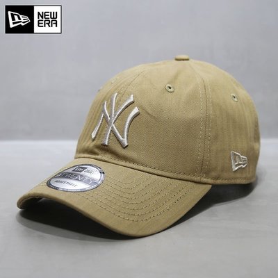 現貨優選#韓國代購NewEra帽子鴨舌帽MLB棒球帽ny洋基軟頂大標暗條紋卡其色簡約