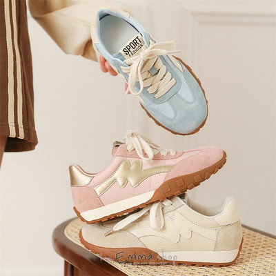 EmmaShop艾購物-韓國同步上新-早春雙色線條復古阿甘鞋