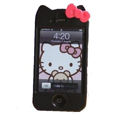 GIFT41 土城店 Hello Kitty 凱蒂貓 iphone 4/4S 黑色桃紅蝴蝶 4715635391060