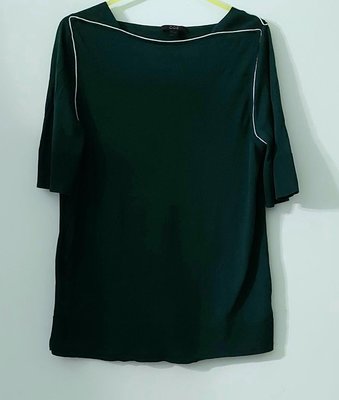 （搬家大出清）很新，歐洲品牌 COS 真絲跟棉混合，深湖綠色白條紋短袖針織衫，彈性佳，尺寸歐碼S碼 msgracy 川久保玲 夏姿 agnesb MaxMara