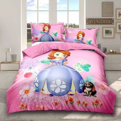 ✦愛美家✦磨毛3D蘇菲亞瑪莎與熊三件套床上用品卡通兒童白雪公主女孩三件套被套床包鬆緊帶