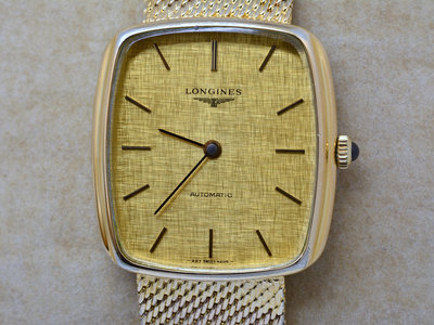 《寶萊精品》Longines 浪琴金金色長型自動男士錶