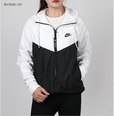 【熱賣精選】Nike NK 耐吉 外套 女款 連帽倒三角拼接 休閒風衣 黑白 BV-LK29164