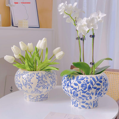 花盆青花瓷紋蝴蝶蘭陶瓷花盆風室內復古裝飾瓷器花卉通用盆