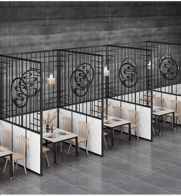 現貨熱銷-現代火鍋餐廳沙發卡座飯店隔斷鐵藝圍欄酒吧新中式包間屏風裝飾墻 (null)