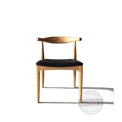 【Decker • 德克爾家飾】北歐原木風 設計居家 餐廳咖啡廳 經典木頭椅 牛角椅 - 原木黑皮