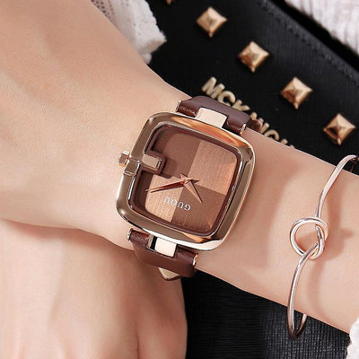 ！年中促銷!古歐8190GUOU新款創意手錶個性方形手錶潮流皮錶帶女士手錶 石英表 生日禮物