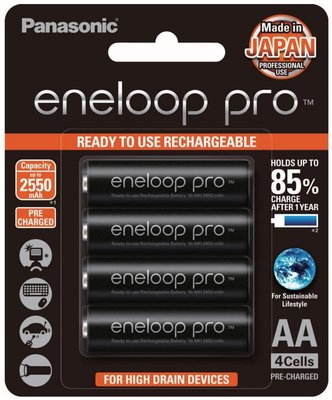 (含稅附發票) 日本製 Panasonic 國際 eneloop pro 3號 2550mAh低自放電池 4入裝送電池盒