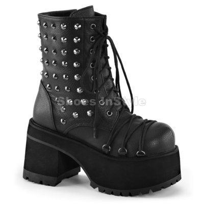 Shoes InStyle《三吋》美國品牌 DEMONIA 原廠正品龐克歌德蘿莉鉚釘厚底粗跟中短馬靴 有大尺碼『黑色』