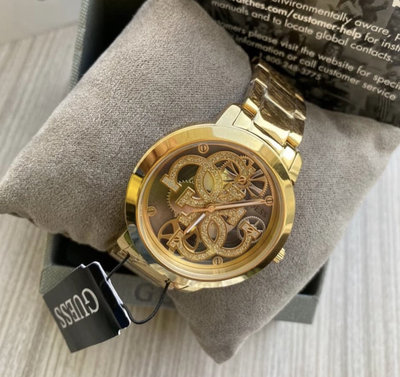 GUESS Quattro Clear 鏤空錶盤 金色不鏽鋼錶帶 石英 女士手錶 GW0300L2