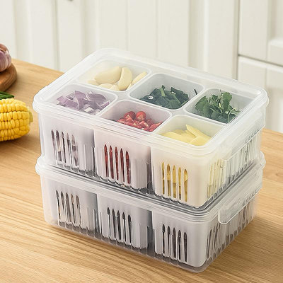 Z655廚房蔥姜蒜收納盒冰箱冷凍分格備菜專用香菜蔥花保鮮盒瀝水配