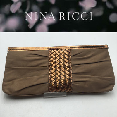 真品 全新 法國 NINA RICCI 雅緻金色編織 晚宴包 手機包 手拿美妝包 中夾 皮夾零錢包中包48 一元起標
