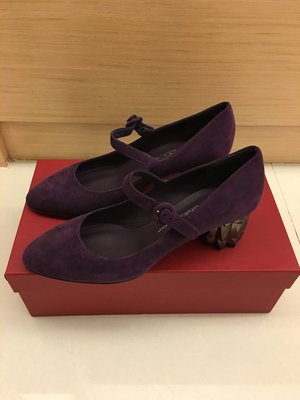 Salvatore Ferragamo 全新紫色經典中跟赫本鞋37.5 D -現貨