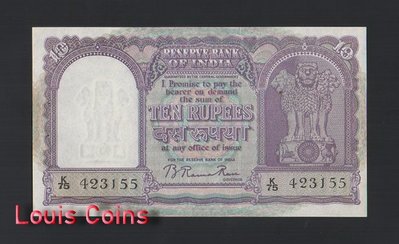 【Louis Coins】B960-INDIA-(1949-1957)印度紙幣,10 Rupees