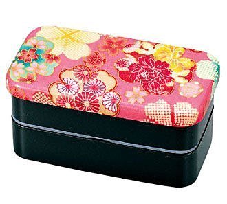 ***日本帶回*** 可微波HAKOYA布貼長角花友禪2段和風便當盒(日本製) 粉紅
