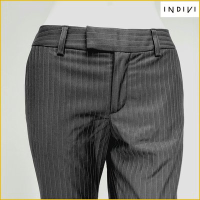 INDIVI 條紋 彈性長褲 日本製 新品 女 38 M号 INDIVI OL 寬管褲 黒色 條紋 長褲 A6380I