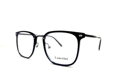 《一元起標無底價》LANCELOT 百搭時尚復古 輕量貨材質 黑色大鏡面 鋼鐵灰色鏡腳 光學眼鏡