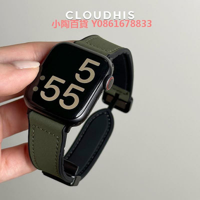 CLOUDHIS新款瘋馬皮硅膠磁吸iwatch表帶適用蘋果手表applewatch運動9透氣8真皮ultra夏天男款小眾