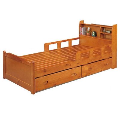【生活家傢俱】NC-34-1C：柚木色3.5尺護欄單人床【台中8500送到家】床架 兒童床 實木床 收納抽屜 置物架