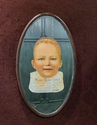 【卡卡頌  歐洲古董】英國老件 Baby Hudson's Soap 原版 鏡面廣告 掛鏡 pa0374 ✬