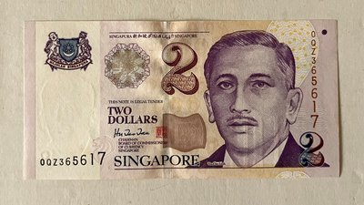 全新  新加坡2元紙幣1枚   新加坡紙鈔