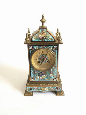 19世紀末法國銅鎏金琺瑯古董座鐘