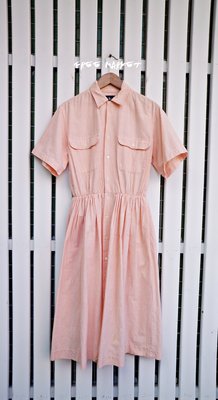 Vintage Ralph Lauren Oxford Shirt dress 粉橘色古著復古條紋襯衫洋裝(中長及膝)