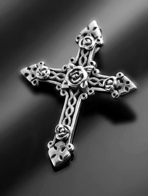 【創銀坊】玫瑰 十字架 925純銀 墜子 耶穌 聖母 上帝 薔薇 基督 紋身 刺青 喬治傑生 西岸 項鍊(P-7101)