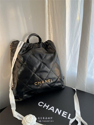 流當拍賣Chanel 22 bag 後背包 雙肩背包 黑色金字 新款 真品