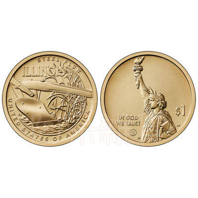 現貨真幣 2024年 美國 伊利諾州-鋼犁 自由女神 創新 系列 1美元 美金 硬幣 紀念幣 我們信仰上帝 非現行貨幣
