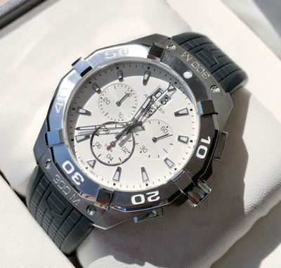 TAG HEUER Aquaracer 白色錶盤 黑色橡膠錶帶 石英 三眼計時 男士手錶 CAY1111.FT6041 豪雅 競潜 300M