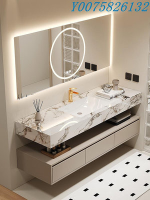 設計師浴室柜陶瓷一體盆臺面組合酒店奶油風衛生間洗漱臺鏡子