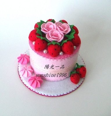 陽光一品~~ 純手工製作~不織布系列-草莓珍珠玫瑰花蛋糕置物盒-(小 )~ 材料包- 6