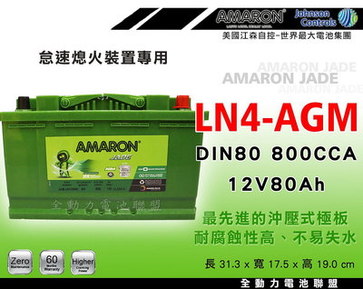 全動力-AMARON 愛馬龍 LN4-AGM DIN80 (80Ah) 新品直購價 怠速熄火裝置專用 歐規電池