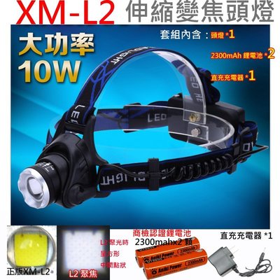XM-L2 LED伸縮變焦強光頭燈+商檢認證2300mah鋰電池X2顆+直充充電器1個 強光頭燈/變焦頭燈/手電筒