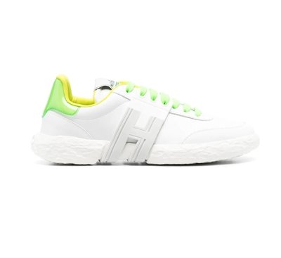 [全新真品代購-S/S23 新品!] HOGAN 白色皮質 螢光綠細節 休閒鞋 / 運動鞋 (HOGAN-3R)
