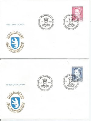 張真人古玩收藏格陵蘭 1990年 丹麥 女王 郵票 首日封 一套 四枚