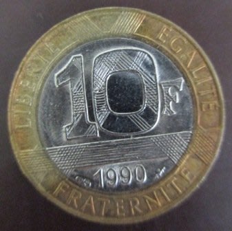 ~FRANCE 法國 10F 10法朗 1990年 雙色錢幣/硬幣一枚~