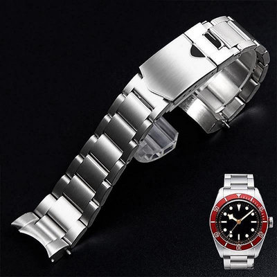 錶帶配件手鍊, 用於 Tudor 錶帶實心不銹鋼頂級高品質錶帶皮帶 22mm 銀色黑色托架