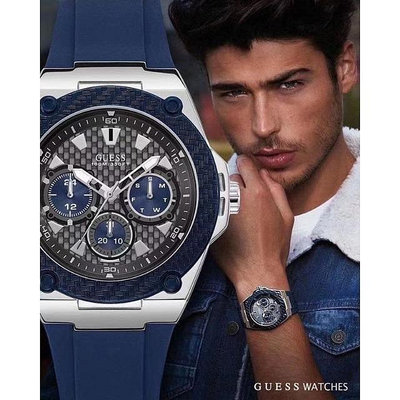 Guess 男士手錶時尚矽膠錶帶腕錶休閒時尚男表 W1049G1 W1049G2 W1049G3 W1049G4