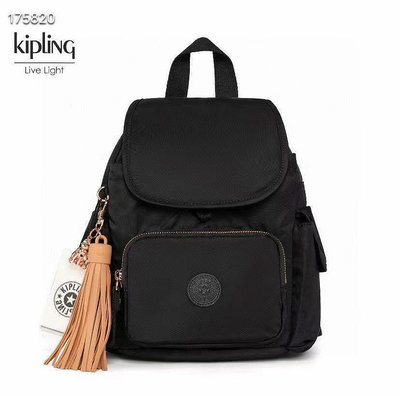Kipling 猴子包 K12671 黑色 流蘇款 輕量 多夾層時尚雙肩後背包 兩側有口袋 實用經典 旅行 出遊 防水 中款 限時優惠