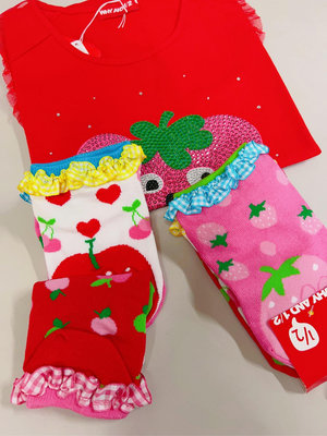 ╭☆ ↖ tina の 私房貨 ↘☆ WHY AND 1/2  普普熊 草莓上衣+水果3件式熊襪 【全新 - 9號】