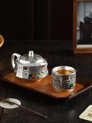 鎏銀茶壺高端陶瓷泡茶壺999純銀茶具套裝一壺一杯隨身便攜禮盒裝-西瓜鈣奶
