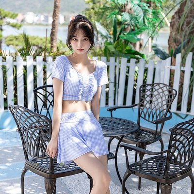 泳衣游女士韓國裙式分體學生少女保守平角溫泉泳裝