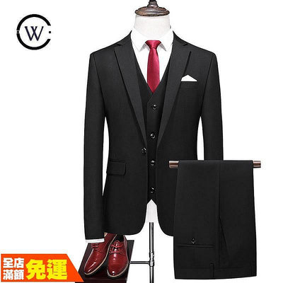 暗黑系 男士職業裝大尺碼西裝三件式711-黑色PK9180 70D0 正裝男誘惑 職業西裝 型男西裝 新郎禮服 送領帶（